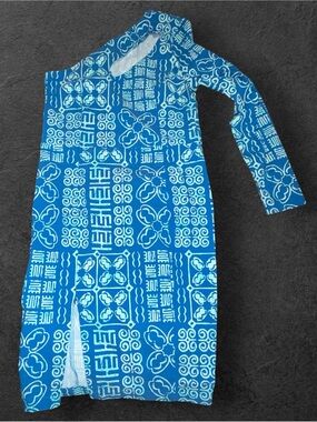 D’IYANU Women’s Blue African Print Long Sleeve Midi Dress Size XL NWOT
